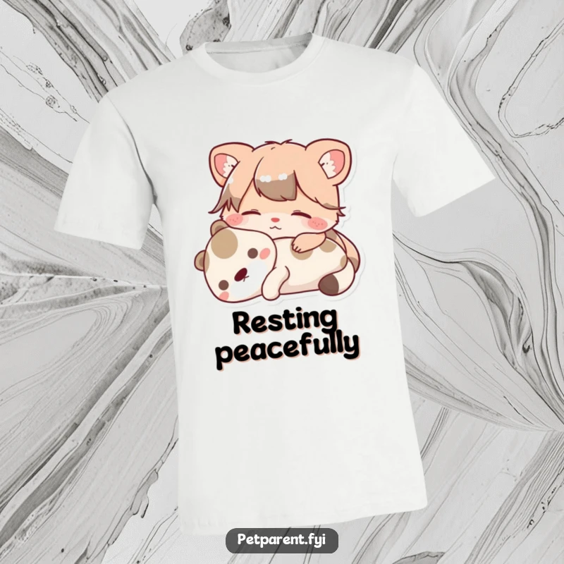 Funny T-Shirt with a contented animal character resting peacefully with a pet. A delightful funny gift for anyone who cherishes quiet moments.
