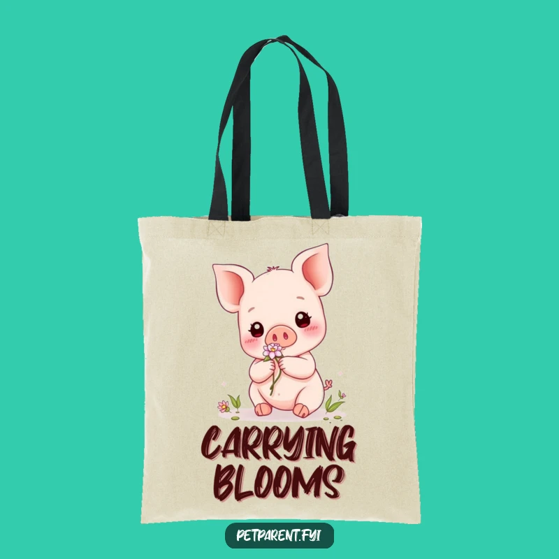 Funny Kawaii Piglet Tote Bag: Flower Giver Carrier - Stylish & Sweet Gift Bag