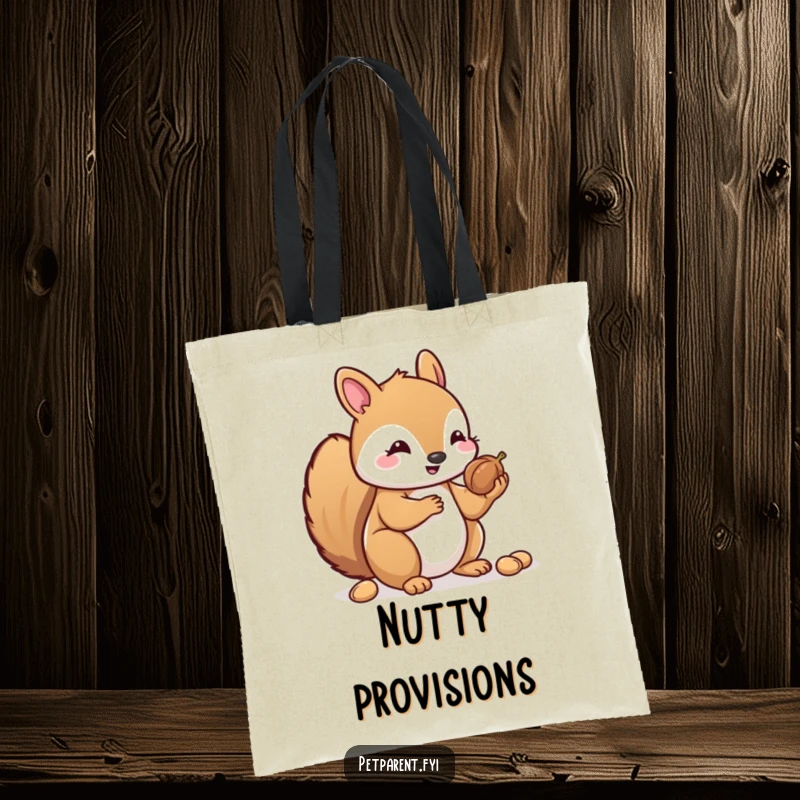 Funny Kawaii Squirrel Tote Bag: A cute Kawaii squirrel character sharing its nuts, showcasing kindness and practicality.