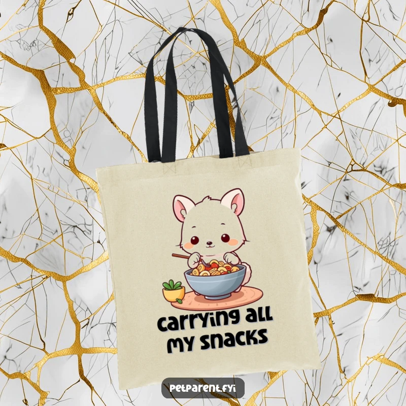 Funny tote bag featuring a cute squirrel chef holding a ladle, ready to prepare delicious food, great for shopping.