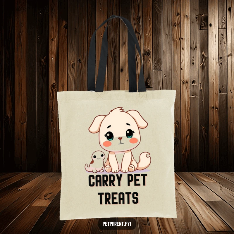 Funny Tote Bag with an adorable animal character patiently waiting for a pet. An ideal funny gift for devoted pet parents.
