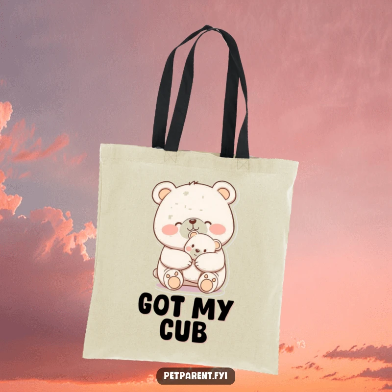 Funny Tote Bag: A cheerful bear nuzzles a teddy bear, a heartwarming and humorous design for everyday use.