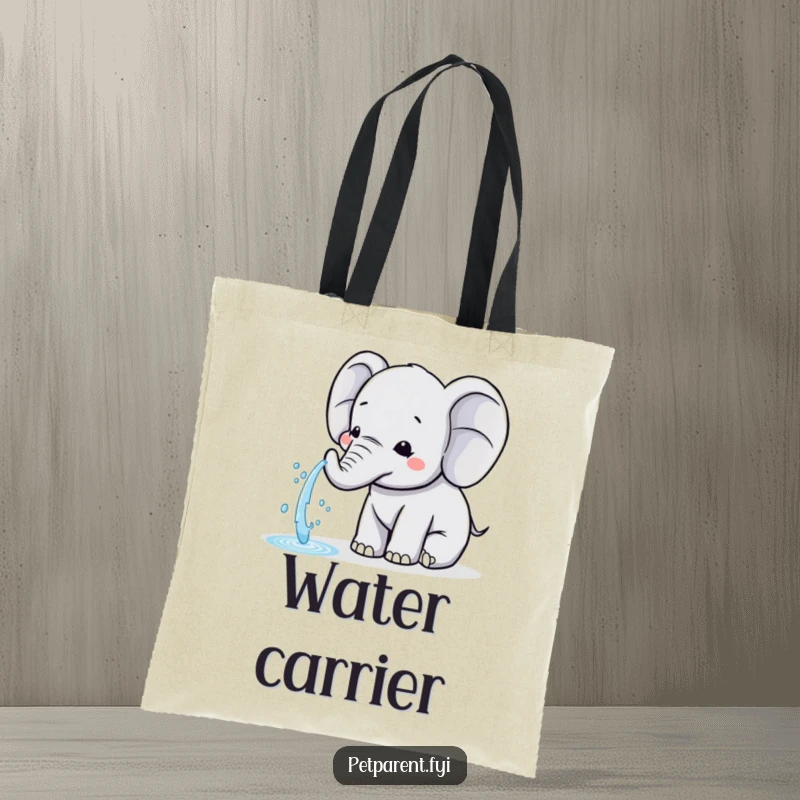 Funny Kawaii Elephant Tote Bag: A cute Kawaii elephant character spraying water for a friend, showcasing kindness and practicality.